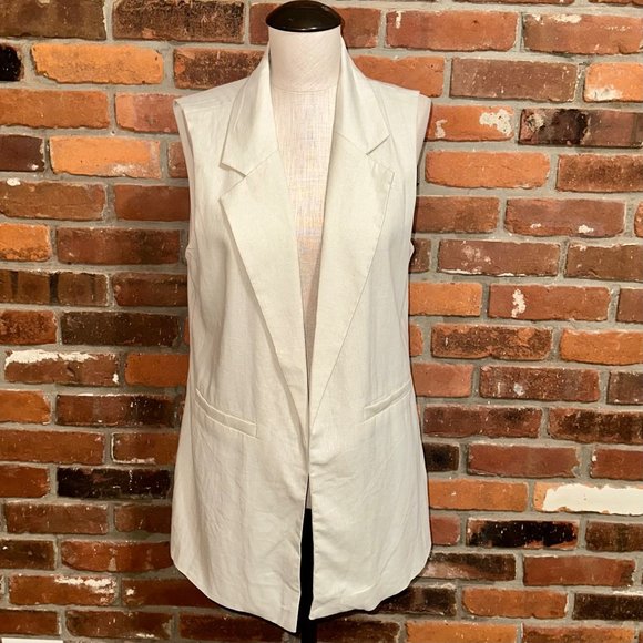 Happily Grey Ecru Sleeveless Open Front Linen Vest Size Large - Picture 2 of 8